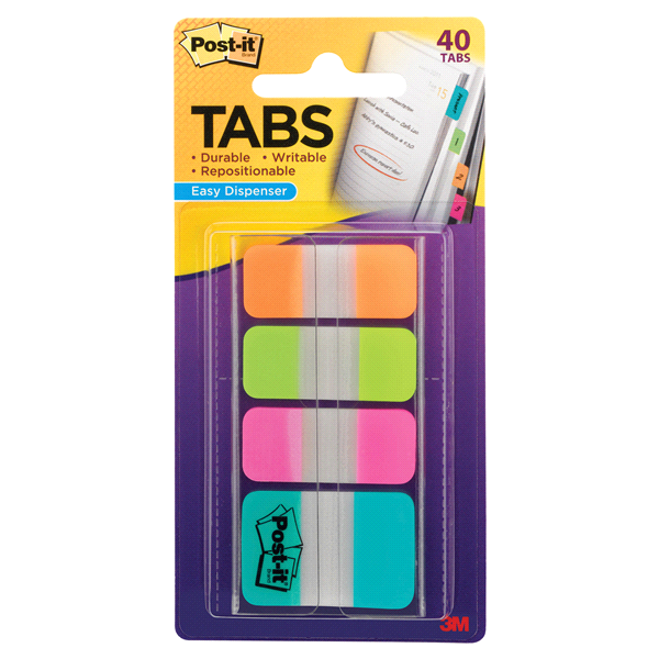 slide 1 of 2, Post-it Tabs - Orange, Lime, Pink & Aqua, 40 ct; 1 in