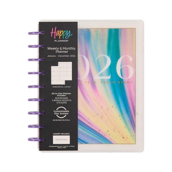 slide 7 of 10, 2026 Happy Planner Monthly/Weekly Classic Disc Bound Planner, 7"" x 9-1/4"", Fluid Fusion, January To December, PD0076C014, 1 ct