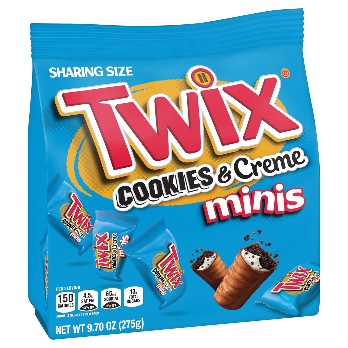 slide 8 of 8, TWIX Cookies & Creme Minis Chocolate Cookie Candy Bars, Sharing Size, 9.7 oz Bag, 9.7 oz