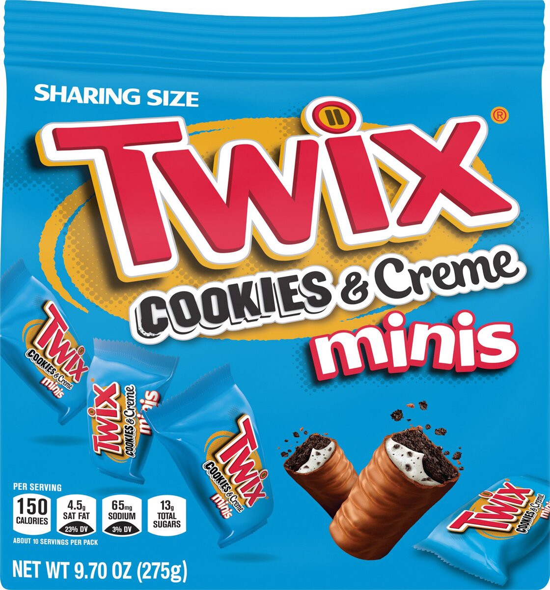 slide 7 of 8, TWIX Cookies & Creme Minis Chocolate Cookie Candy Bars, Sharing Size, 9.7 oz Bag, 9.7 oz