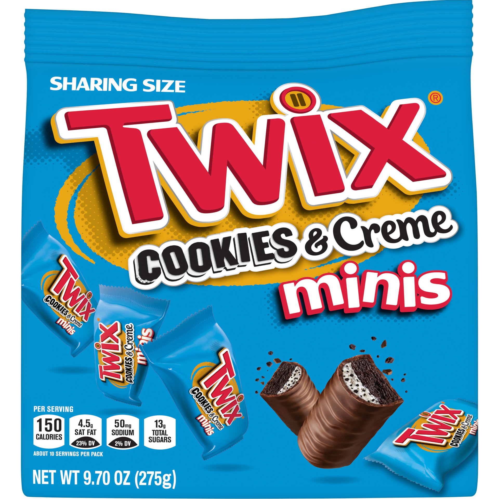 slide 1 of 5, TWIX Cookies & Creme Chocolate Cookie Bar Minis Sharing Size Bag, 9.7 oz