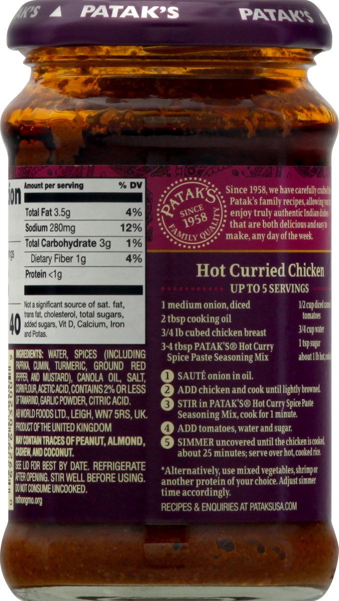 slide 6 of 13, Patak's Hot Curry Spice Paste 10 oz, 10 oz