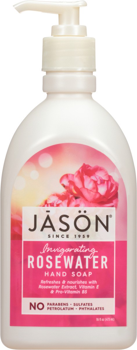 slide 5 of 8, JASON Invigorating Rosewater Hand Soap 16 fl. oz. Pump, 16 fl oz