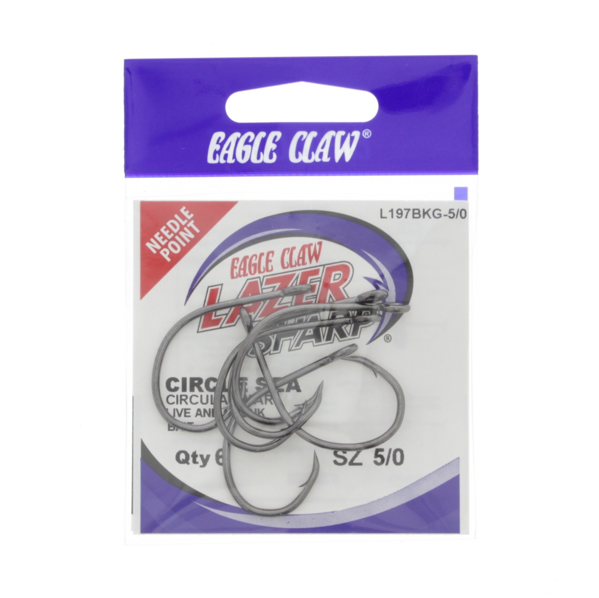 slide 1 of 1, Eagle Claw Lazer Sharp Black Circle Sea Hooks, Size 5/0, 6 ct