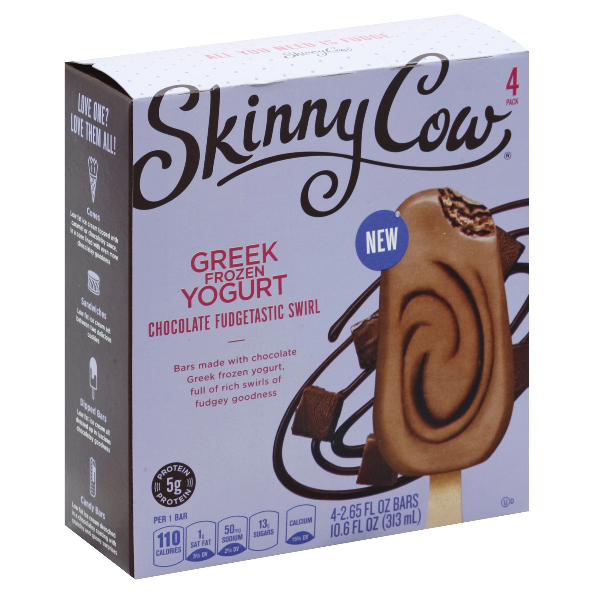 slide 1 of 6, Skinny Cow Chocolate Fudgetastic Swirl Greek Frozen Yogurt Bars, 4 ct; 2.65 fl oz