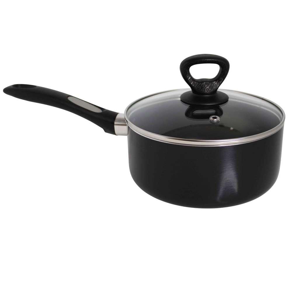 slide 1 of 1, Mirro Get A Grip Nonstick Covered Saucepan Black, 1 qt