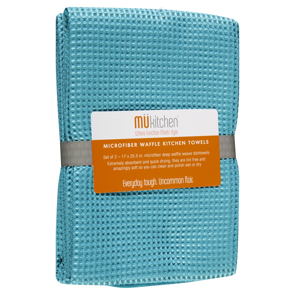 slide 2 of 9, MUkitchen Microfiber Waffle Sea Blue Kitchen Towels 2 ea, 2 ct