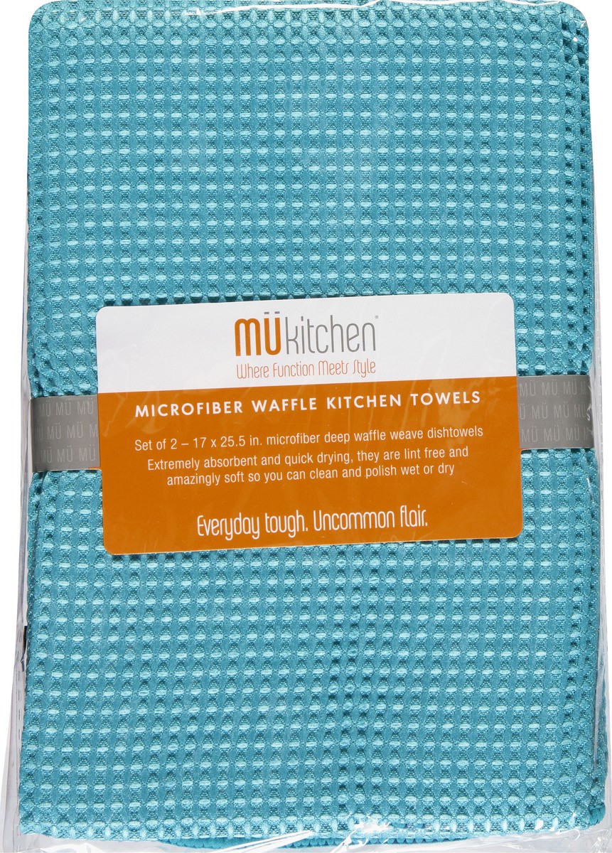 slide 6 of 9, MUkitchen Microfiber Waffle Sea Blue Kitchen Towels 2 ea, 2 ct