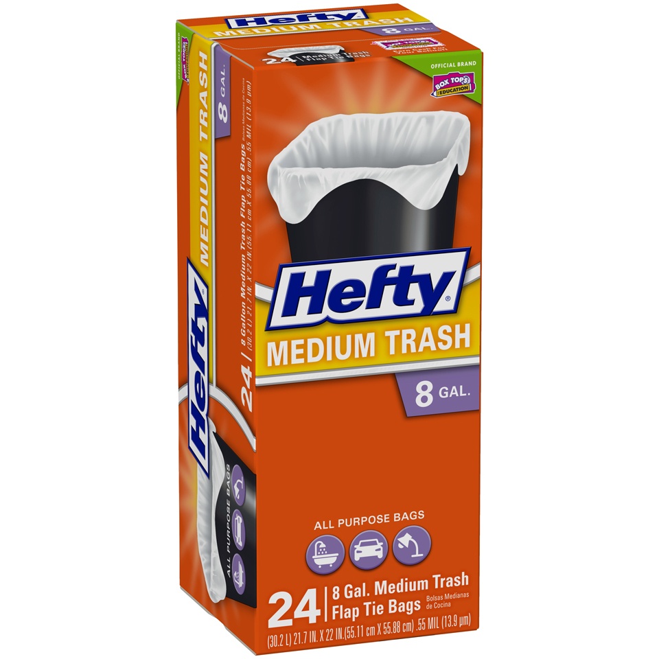 slide 2 of 6, Hefty Flap Tie Medium Trash Flap Tie Bags, 24 ct; 8 gal