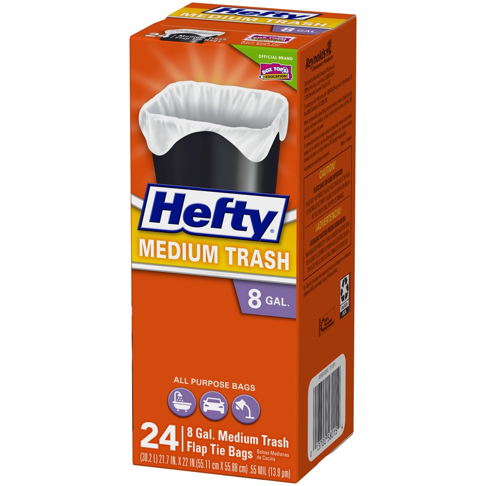 slide 3 of 6, Hefty Flap Tie Medium Trash Flap Tie Bags, 24 ct; 8 gal