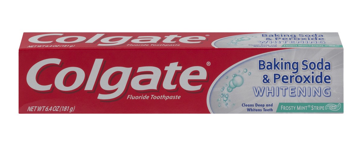 slide 1 of 9, Colgate Baking Soda & Peroxide Whitening Toothpaste, Fluoride, Frosty Mint Stripe, Gel, 6.4 oz