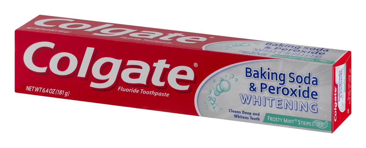 slide 8 of 9, Colgate Baking Soda & Peroxide Whitening Toothpaste, Fluoride, Frosty Mint Stripe, Gel, 6.4 oz