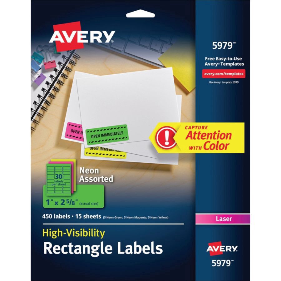 slide 2 of 4, Avery High-Visibility Permanent Laser Id Labels, 5979, Assorted Colors, 450 ct; 1 in x 2 5/8 in