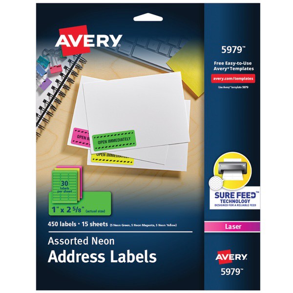 slide 1 of 4, Avery High-Visibility Permanent Laser Id Labels, 5979, Assorted Colors, 450 ct; 1 in x 2 5/8 in