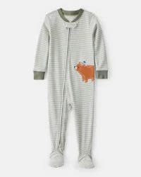 Carter's Baby Boy Bear Striped 100% Cotton Long-Sleeve Snug Fit 1-Piece Pajamas - Green Green 12M
