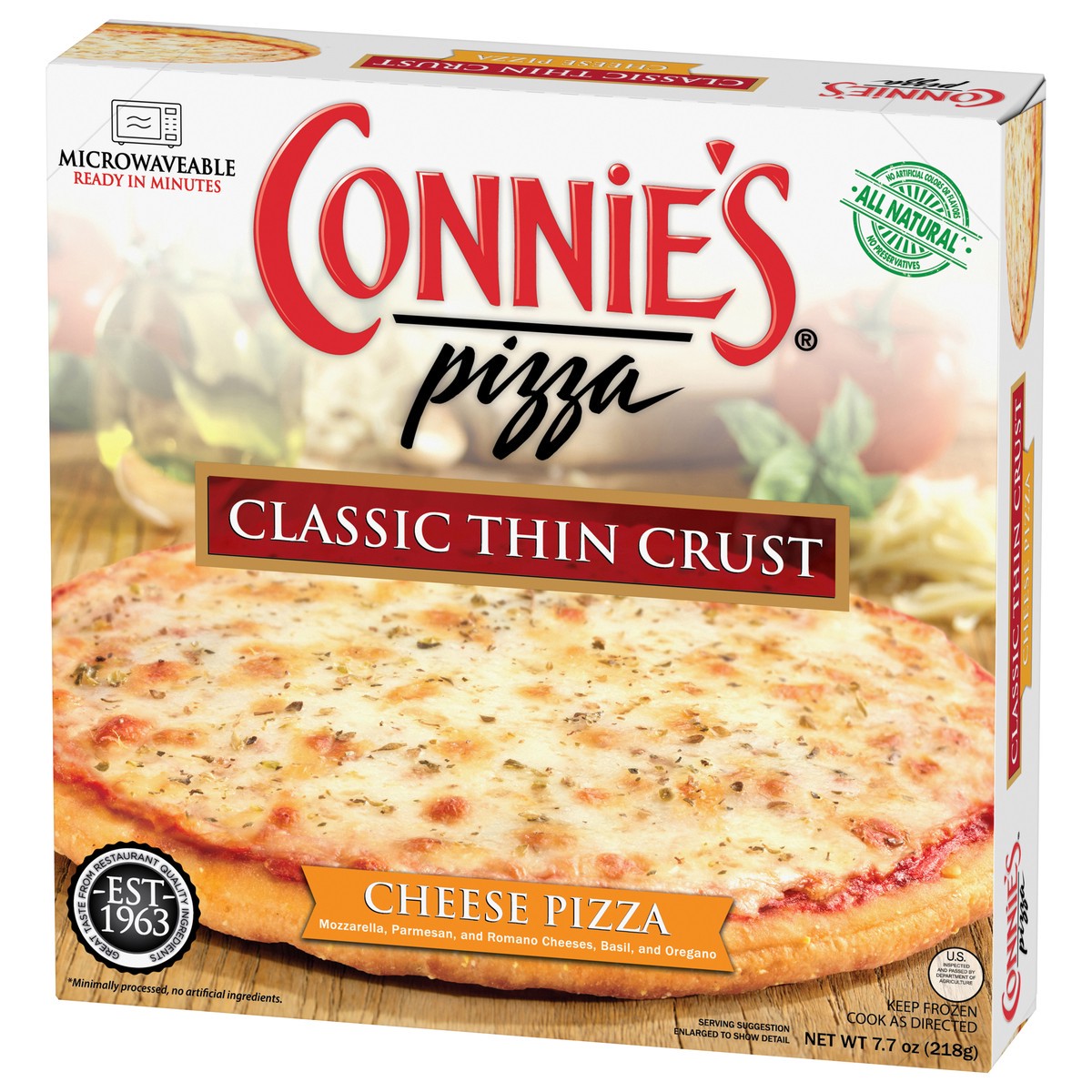 slide 10 of 13, Connie's Cheese Classic Thin Crust Pizza, 7.7 oz
