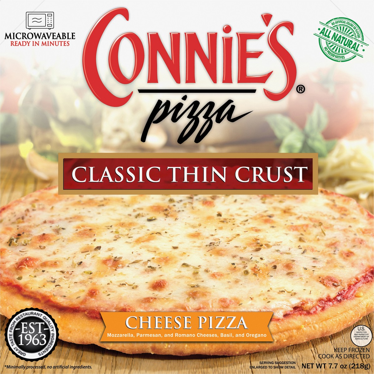 slide 4 of 13, Connie's Cheese Classic Thin Crust Pizza, 7.7 oz