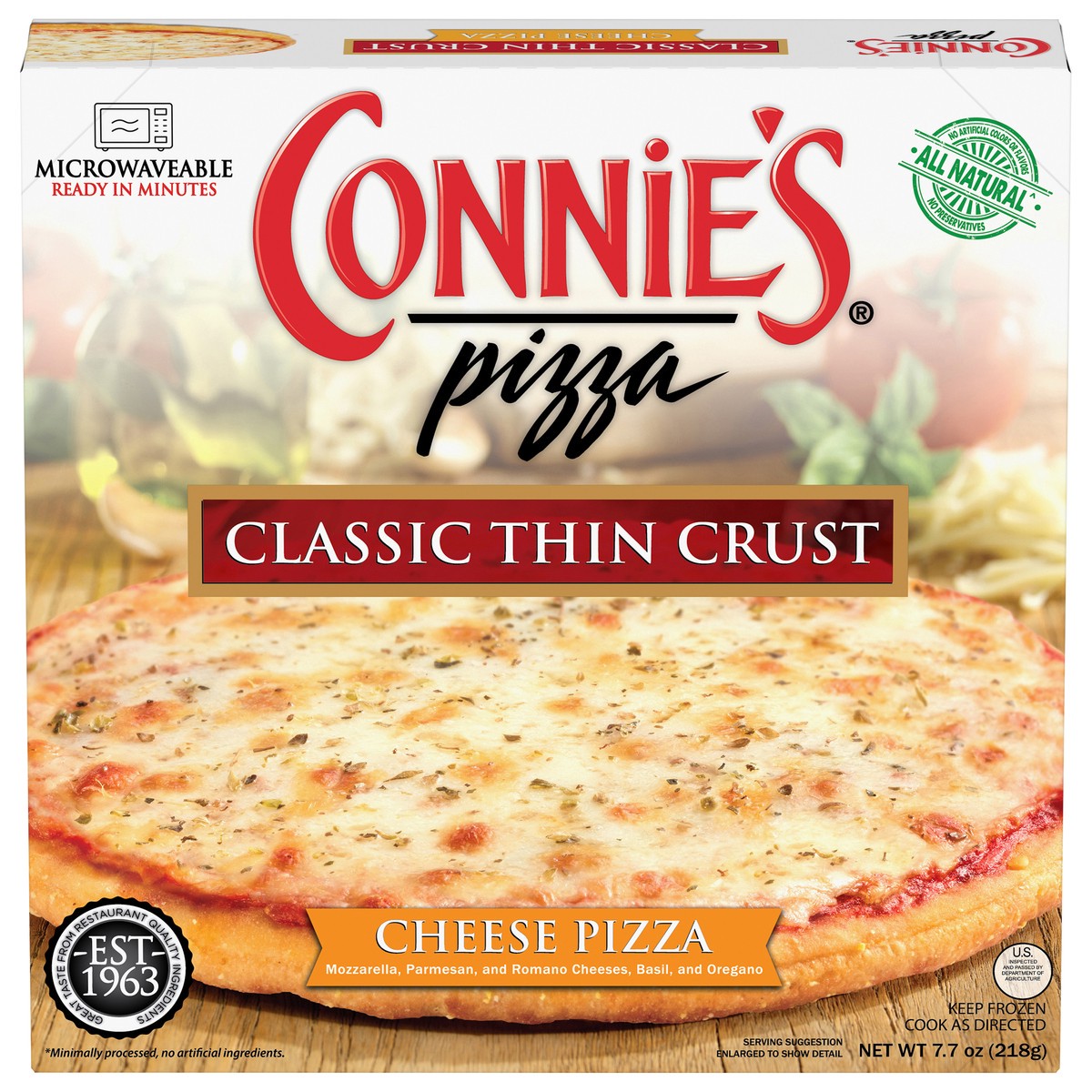 slide 6 of 13, Connie's Cheese Classic Thin Crust Pizza, 7.7 oz