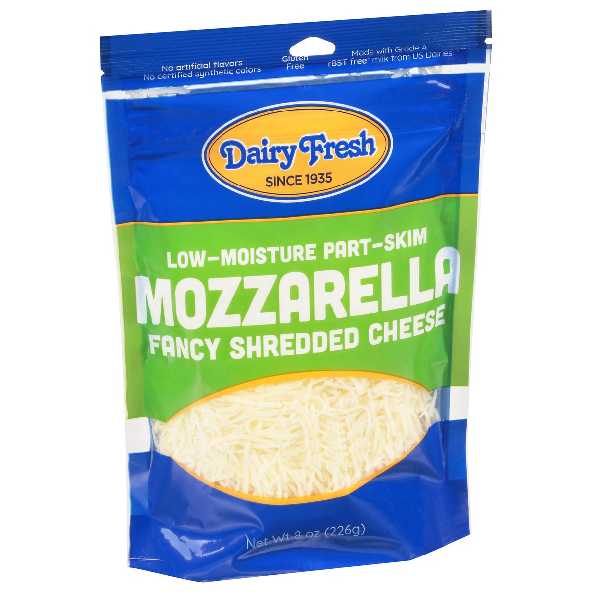 slide 2 of 9, Dairy Fresh Low-Moisture Part-Skim Mozzarella Fancy Shredded Cheese 8 oz, 8 oz