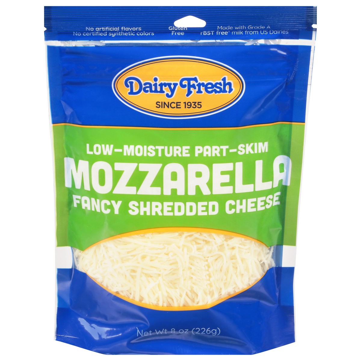 slide 1 of 9, Dairy Fresh Low-Moisture Part-Skim Mozzarella Fancy Shredded Cheese 8 oz, 8 oz
