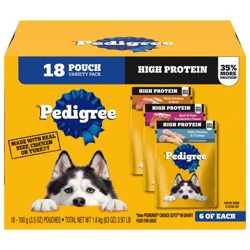 Pedigree High Protein Cuts in Gravy with Chicken & Beef/Beef & Pork Tenderloin/with Chicken & Turkey Food for Dogs Variety Pack 18 - 3.5 oz Pouches