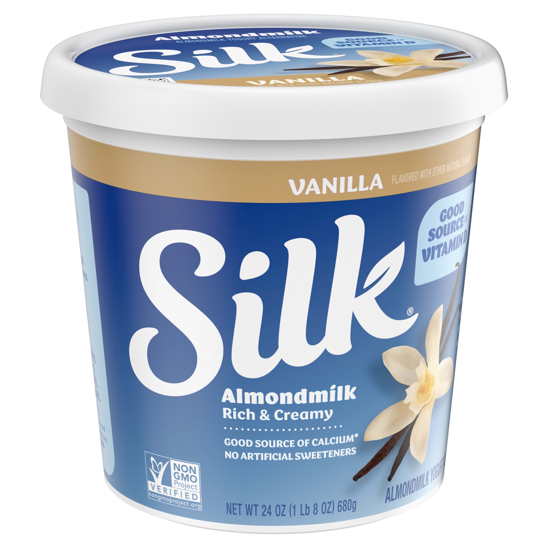 slide 5 of 5, Silk Vanilla Dairy Free, Almond Milk Yogurt Alternative, Rich and Creamy Plant Based Yogurt with 5 Grams of Protein, 24 OZ Tub, 24 oz