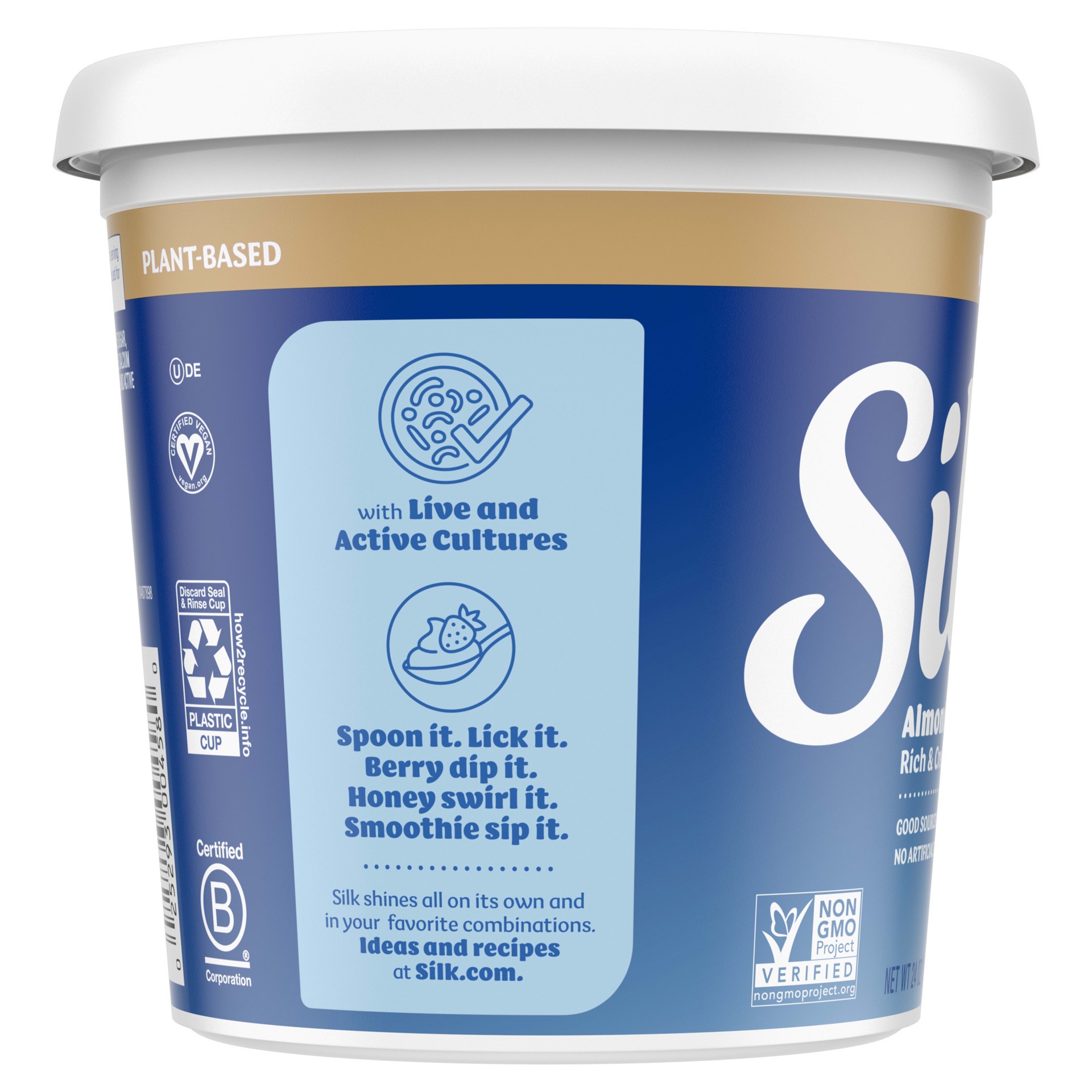 slide 3 of 5, Silk Vanilla Dairy Free, Almond Milk Yogurt Alternative, Rich and Creamy Plant Based Yogurt with 5 Grams of Protein, 24 OZ Tub, 24 oz