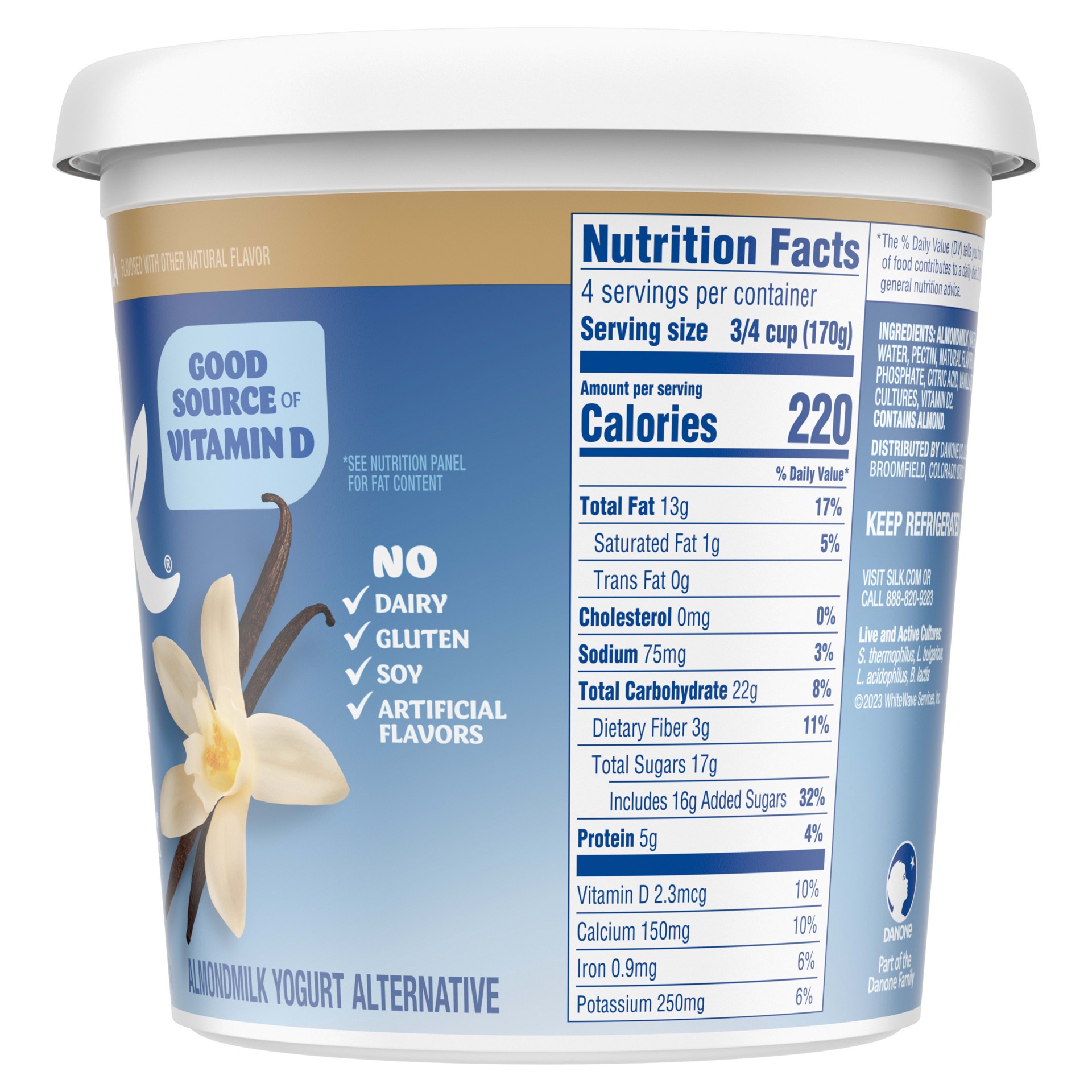 slide 2 of 5, Silk Vanilla Dairy Free, Almond Milk Yogurt Alternative, Rich and Creamy Plant Based Yogurt with 5 Grams of Protein, 24 OZ Tub, 24 oz