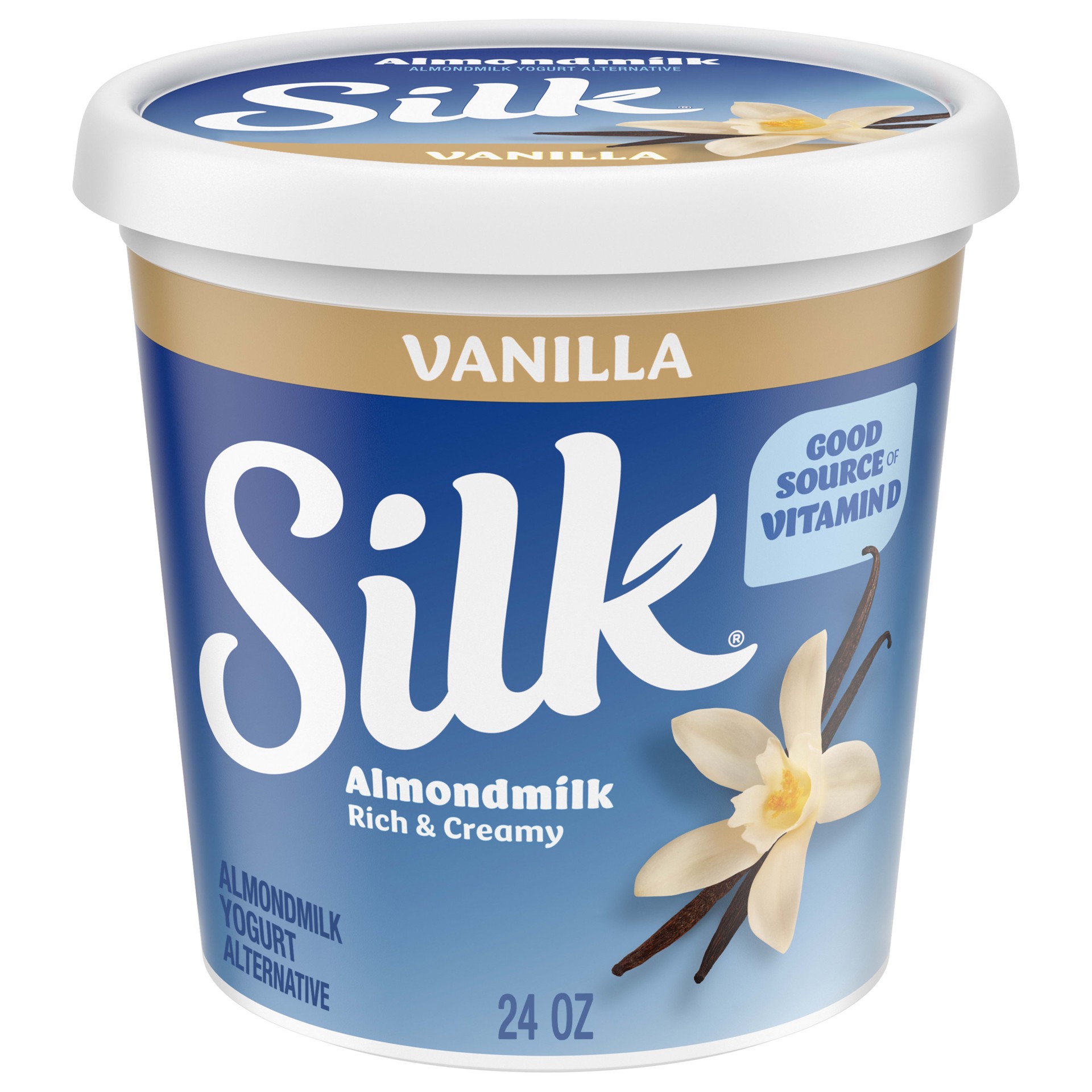 slide 1 of 5, Silk Vanilla Dairy Free, Almond Milk Yogurt Alternative, Rich and Creamy Plant Based Yogurt with 5 Grams of Protein, 24 OZ Tub, 24 oz