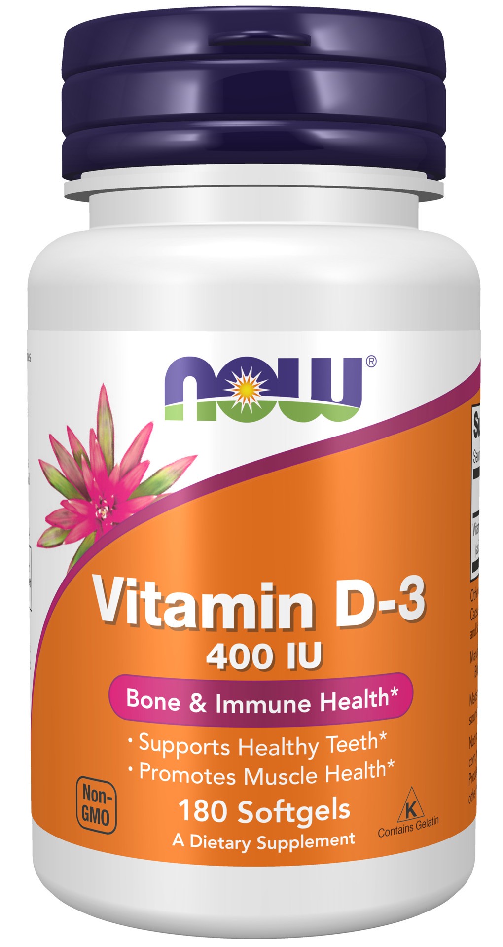 slide 1 of 4, NOW Vitamin D-3 400 IU - 180 Softgels, 180 ct