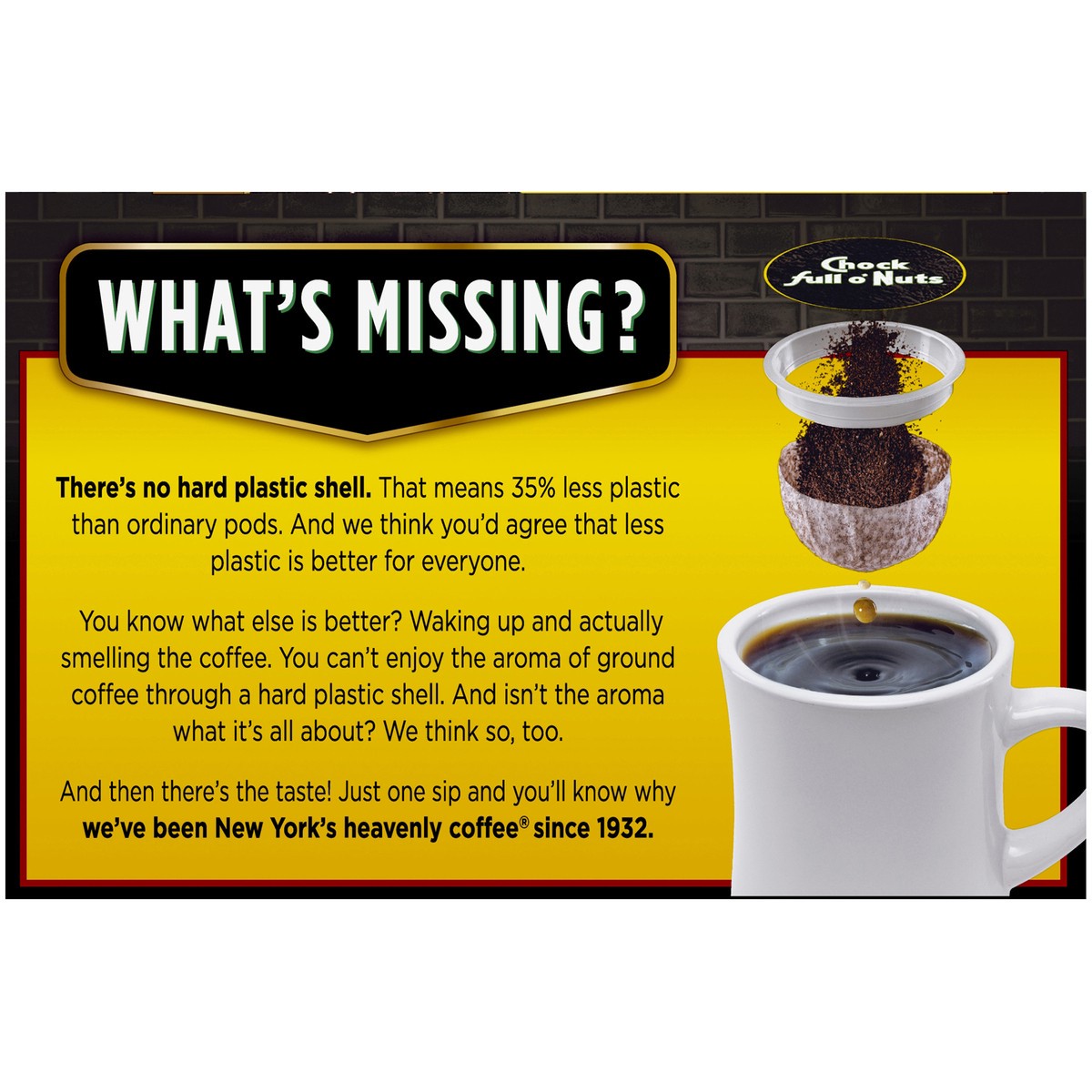 slide 8 of 9, Chock Full O' Nuts Midtown Decaf Medium Roast Coffee Single Serve Pods - 4 oz, 4 oz