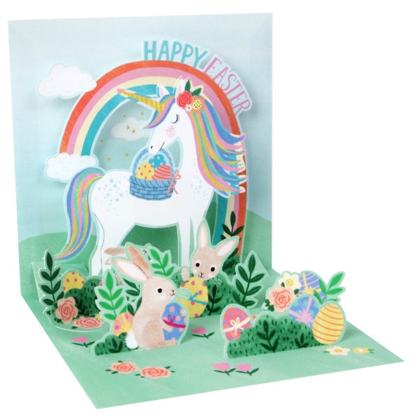 slide 1 of 1, Up With Paper Easter Pop-Up Greeting Card With Envelope, 5-1/4'' X 5-1/4'', Easter Unicorn, 1 ct