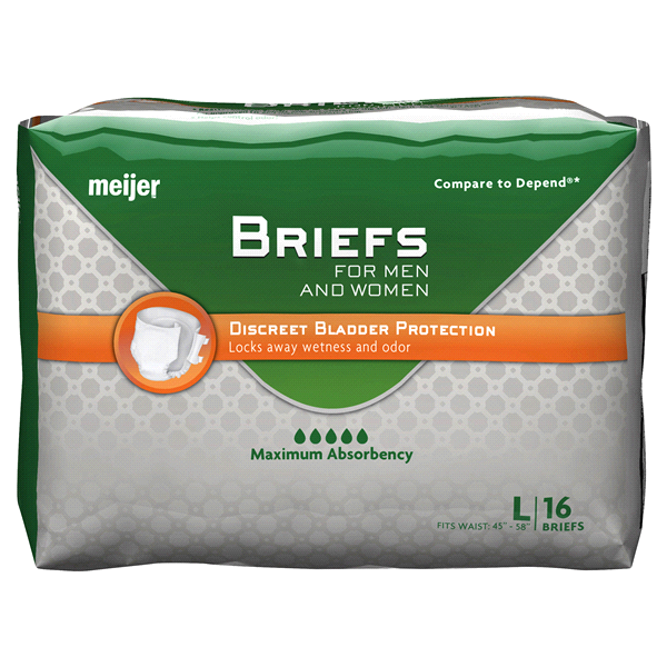 slide 1 of 1, Meijer Fitted, Adjustable Briefs, Maximum Absorbency - Large, 16 ct