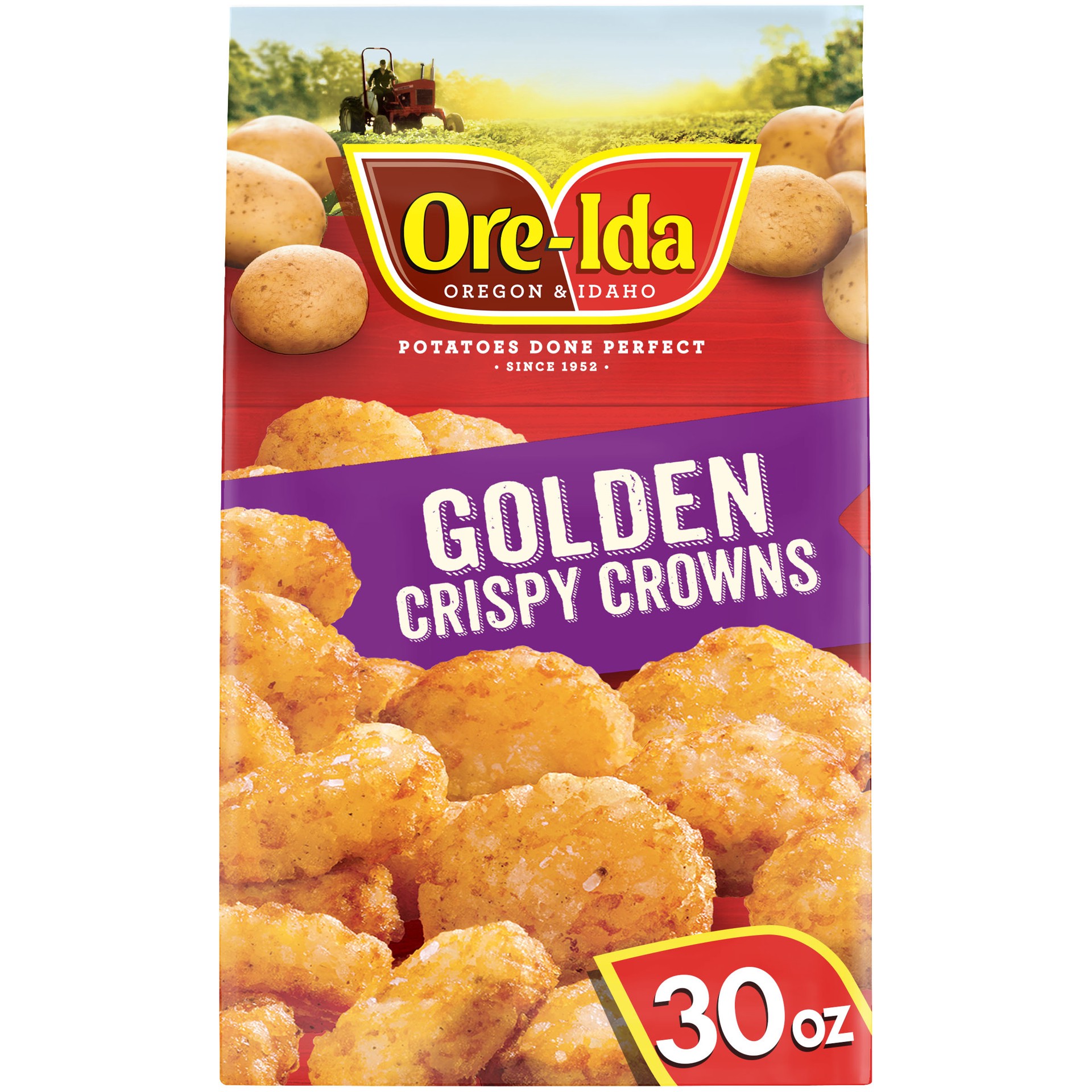 slide 1 of 5, Ore-Ida Golden Crispy Crowns Seasoned Shredded Frozen Potatoes, 30 oz Bag, 30 oz