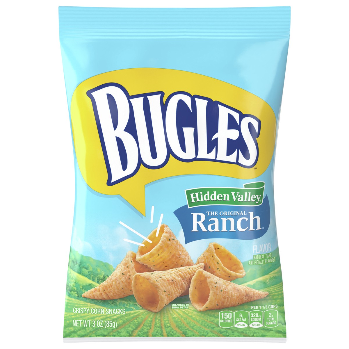 slide 1 of 9, Bugles Crispy Corn Snacks, Ranch Flavor, Snack Bag, 3 oz, 3 oz