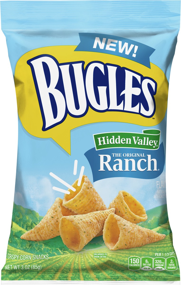 slide 8 of 9, Bugles Crispy Corn Snacks, Ranch Flavor, Snack Bag, 3 oz, 3 oz