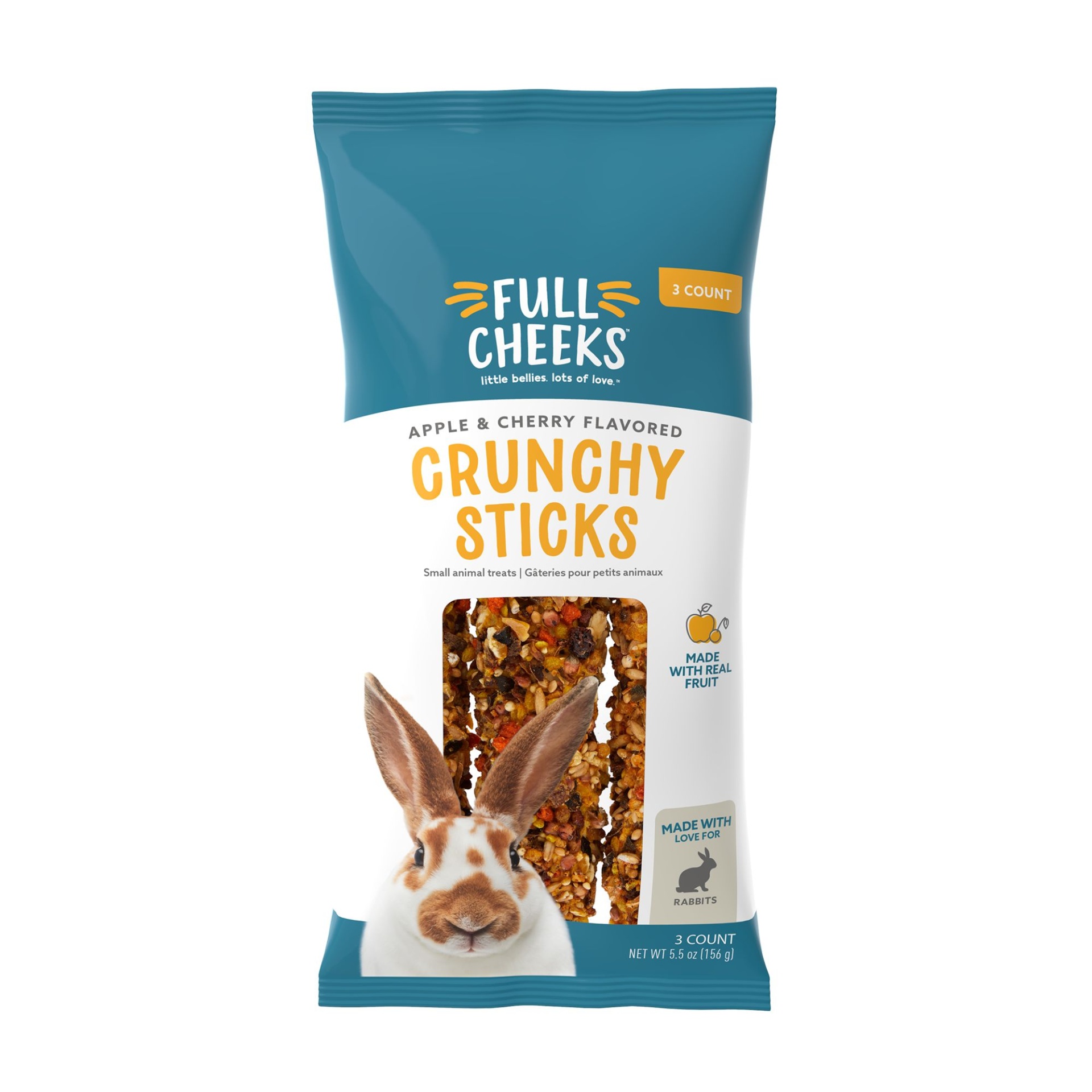 slide 1 of 1, Full Cheeks Rabbit Crunchy Sticks - Apple & Cherry, 3 ct