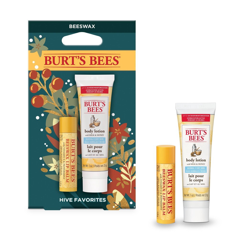 slide 4 of 5, Burt's Bees Hive Favorites Beeswax Holiday Gift Set, 2 Skin Care Products in Gift Box, Beeswax Lip Balm and Travel Size Body Lotion, 1 ct