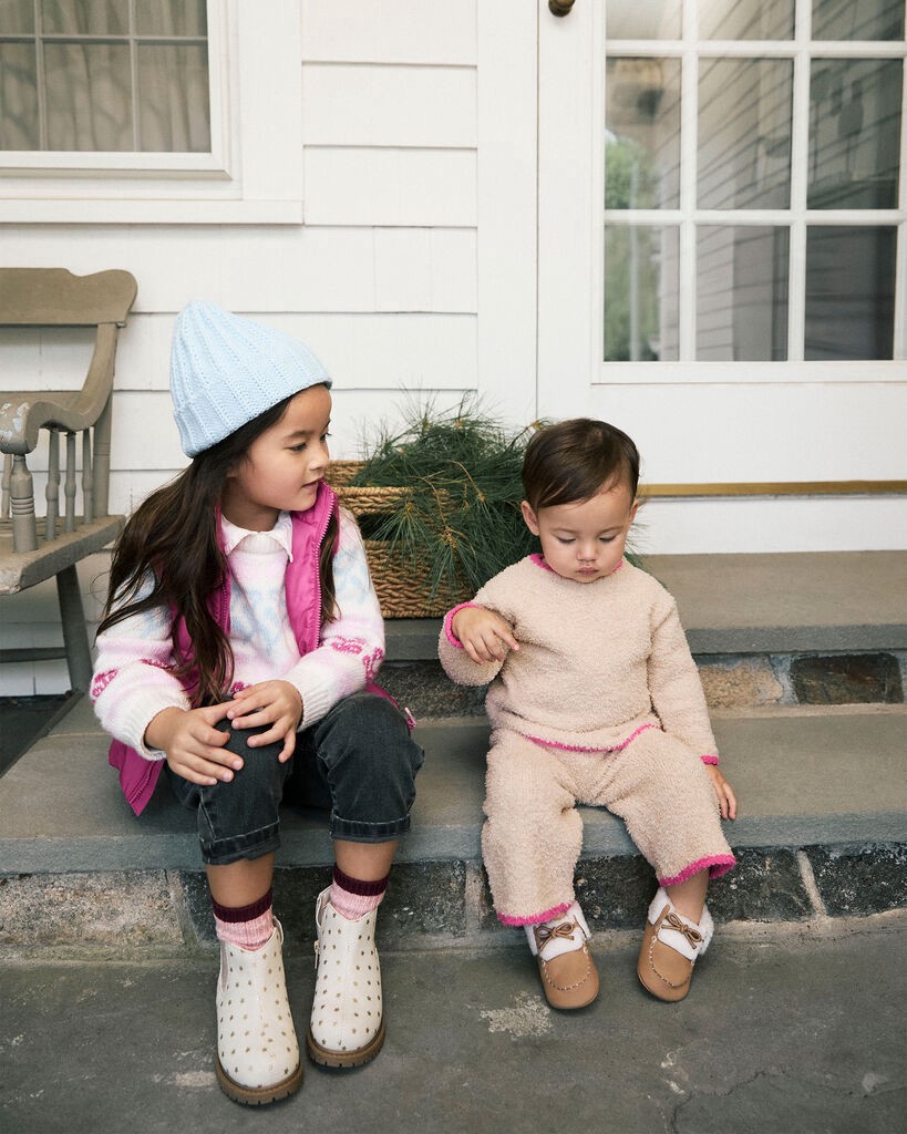 slide 2 of 3, Oshkosh Girls Plaid Sherpa Quarter-Zip Pullover - Pink Plaid 4, 1 ct