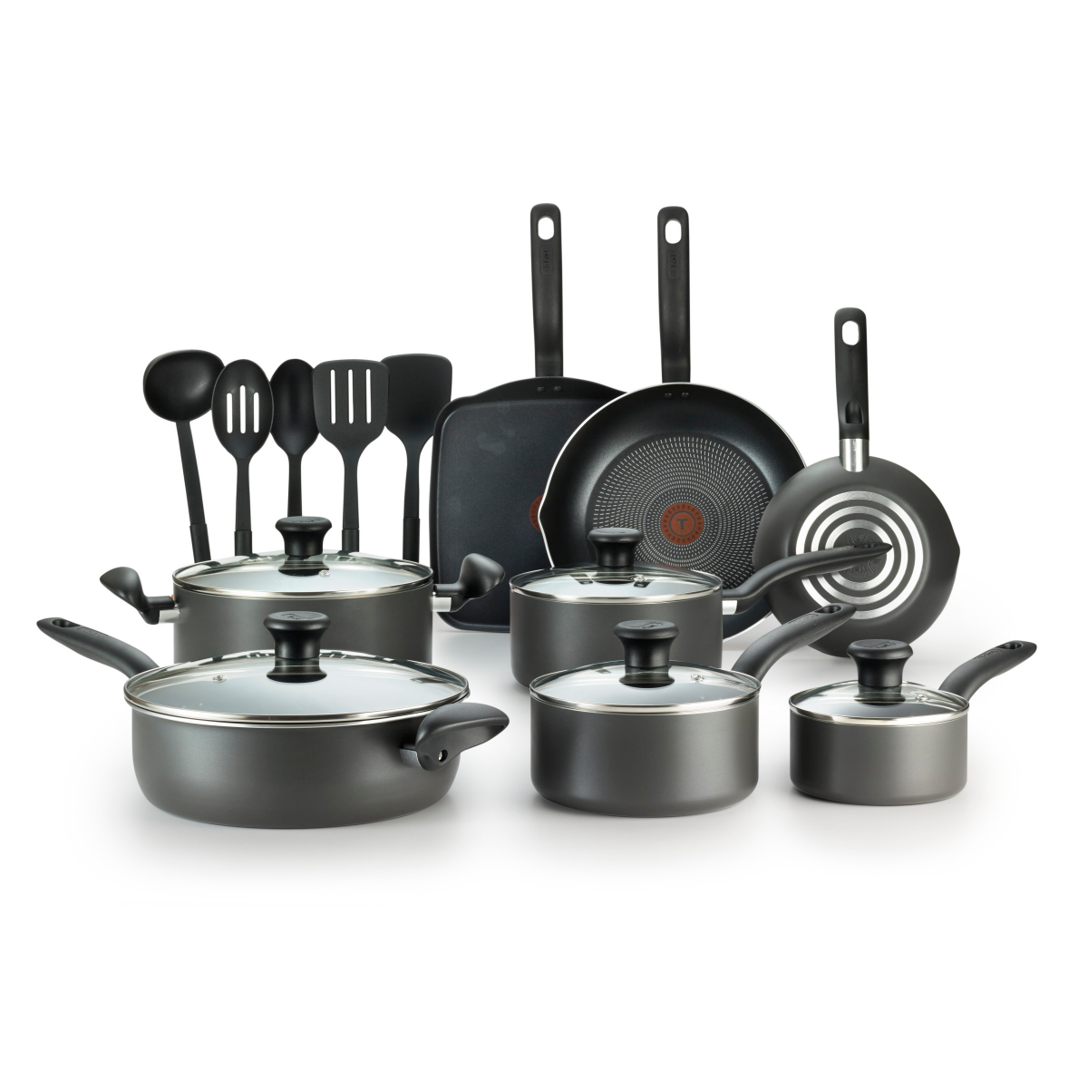 slide 1 of 5, T-fal Black Initiatives Bakeware And Cookware Sets, 18 ct