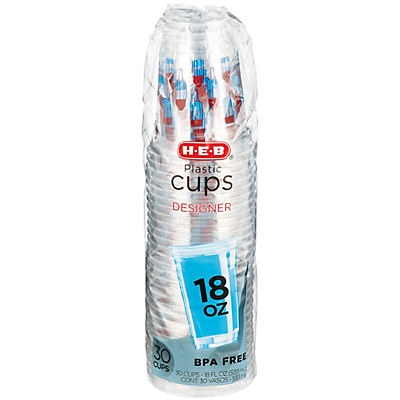 slide 1 of 1, H-E-B Designer 18 oz Plastic Cups, 30 ct