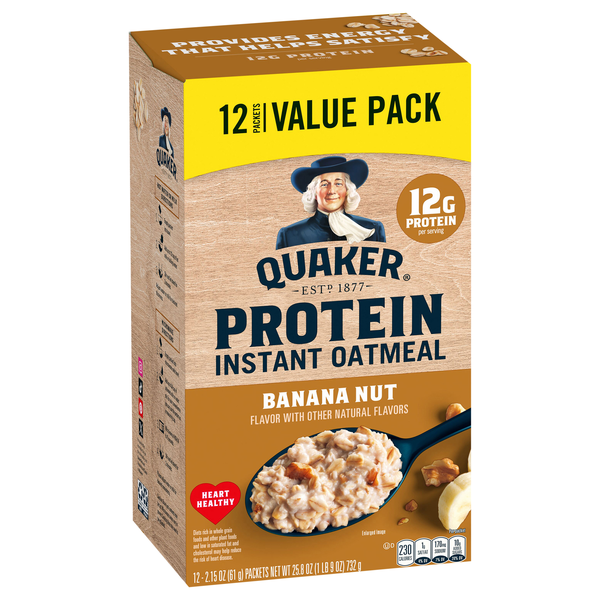 slide 1 of 1, Quaker Instant Oatmeal Protein Banana Nut 25.8 Oz 12 Count, 12 ct