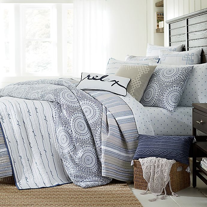 slide 3 of 3, Coastal Living Sand Script Twin Quilt Set - Blue, 1 ct