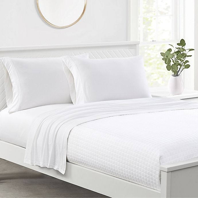 slide 2 of 4, Simply Essential Heathered Jersey Twin Sheet Set - White, 1 ct