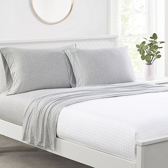 slide 2 of 4, Simply Essential Heathered Jersey Full Sheet Set - Light Grey, 1 ct