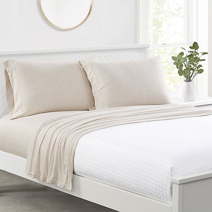 slide 2 of 4, Simply Essential Heathered Jersey Twin Sheet Set - Oatmeal, 1 ct