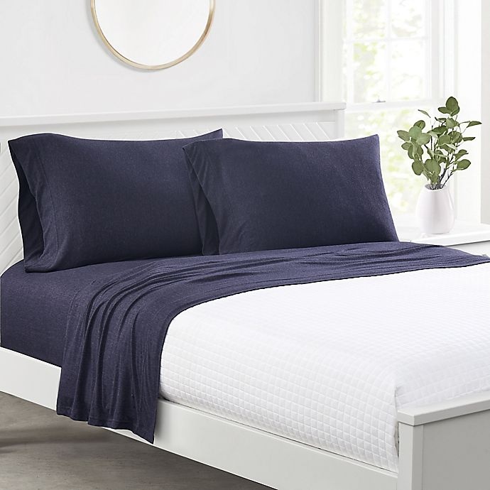 slide 2 of 4, Simply Essential Heathered Jersey Twin Sheet Set - Denim, 1 ct