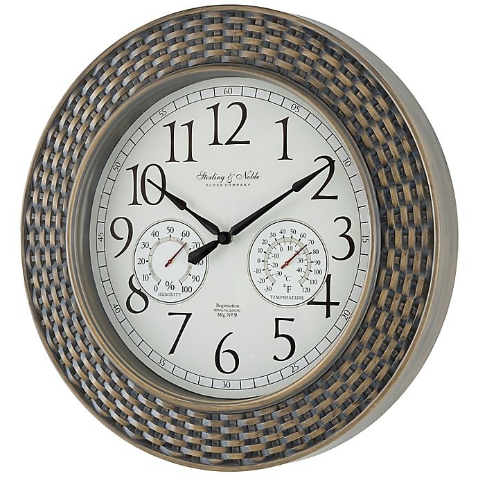 slide 2 of 2, Sterling & Noble Woven Rattan Outdoor Wall Clock/Weather Station, 20 in