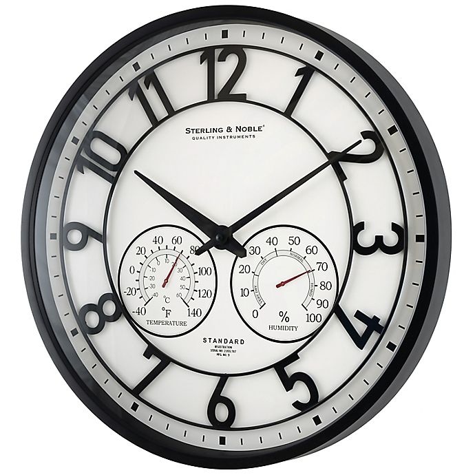 slide 2 of 2, Sterling & Noble Outdoor Wall Clock/Weather Station - Satin Black, 26 in