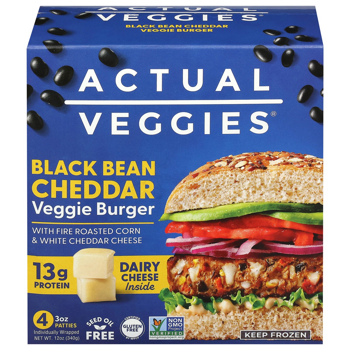 slide 1 of 15, Actual Veggies Black Bean Cheddar Veggie Burger - 4 - 3 oz Each, 4 ct